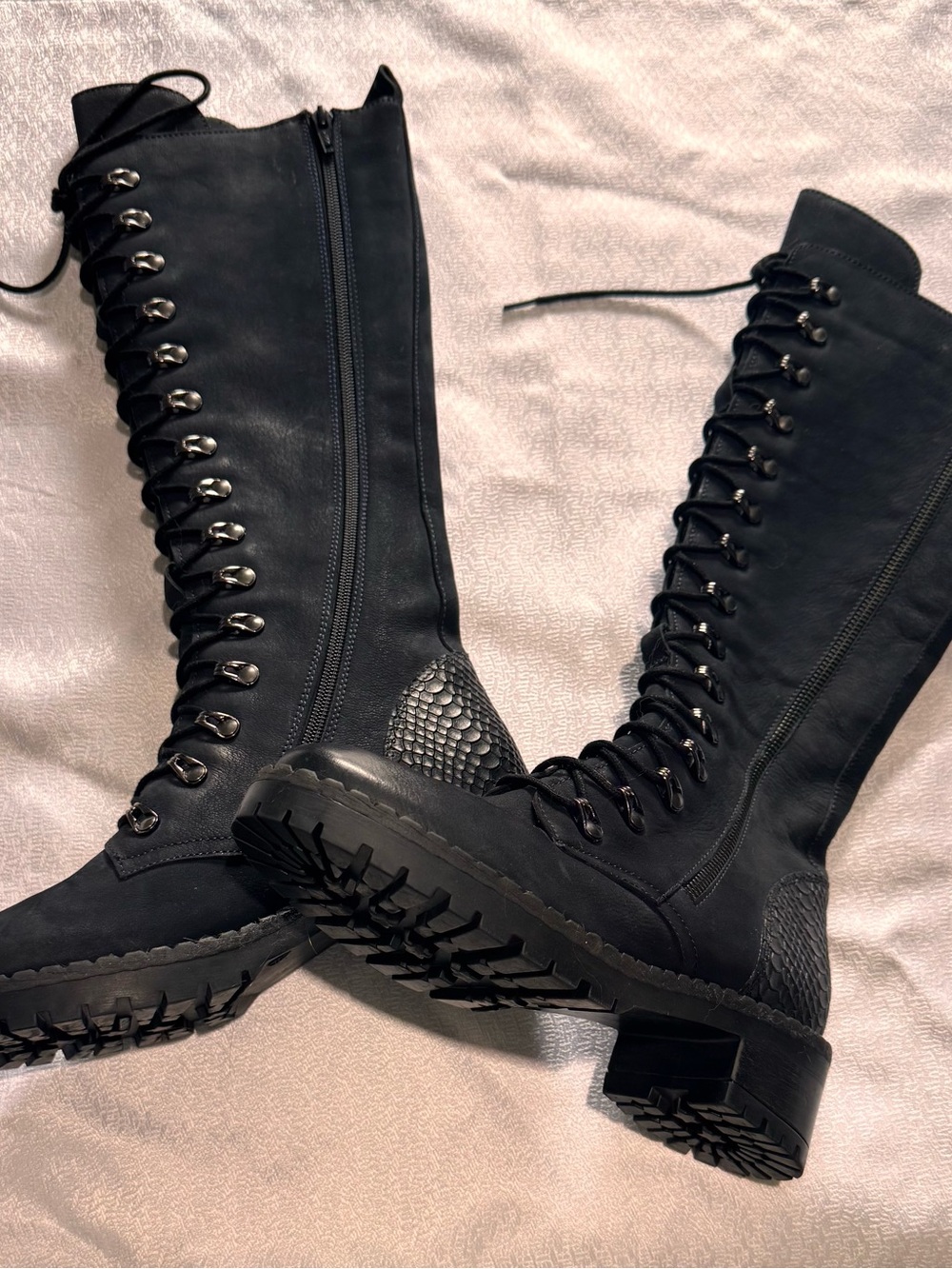 Vintage Foundry Navy Blue Lace-Up Knee High Combat Boots